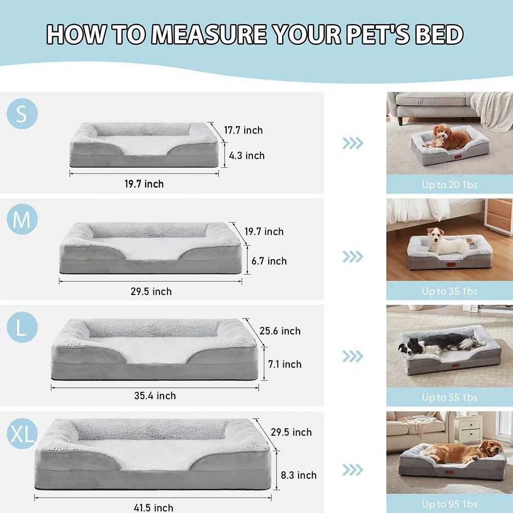 Orthopedic Dog Beds for Extra Large Dogs 44x32Inch, Waterproof Memory Foam XL Pet Bed with Sides, Non-Slip and Egg-Crate Foam Big Dog Couch Bed with Washable Removable Cover, Grey