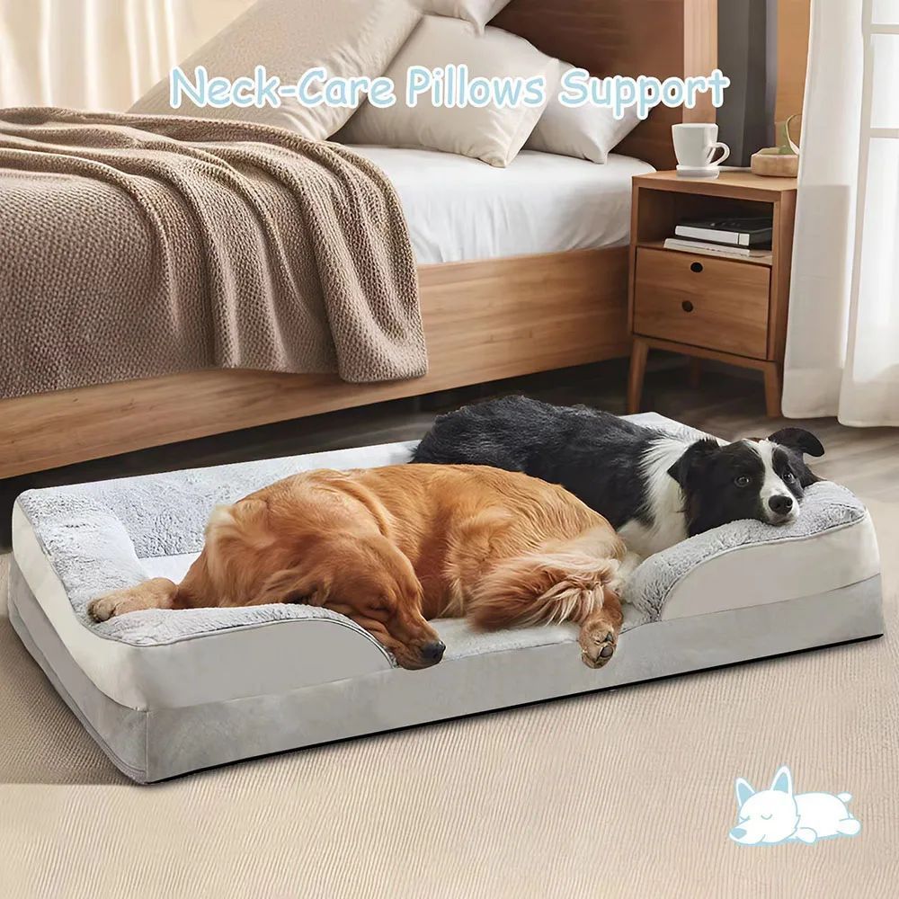 Orthopedic Dog Beds for Extra Large Dogs 44x32Inch, Waterproof Memory Foam XL Pet Bed with Sides, Non-Slip and Egg-Crate Foam Big Dog Couch Bed with Washable Removable Cover, Grey