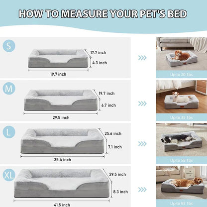 Orthopedic Dog Beds for Extra Large Dogs 44x32Inch, Waterproof Memory Foam XL Pet Bed with Sides, Non-Slip and Egg-Crate Foam Big Dog Couch Bed with Washable Removable Cover, Grey